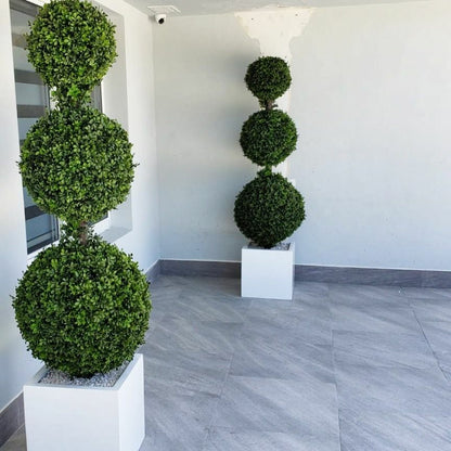 Topiaire triple boule avec pot moyen en fibre de verre Block
