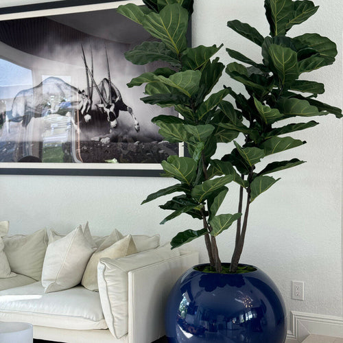 Vase Globe Bleu 76 cm avec Figuier Lyre